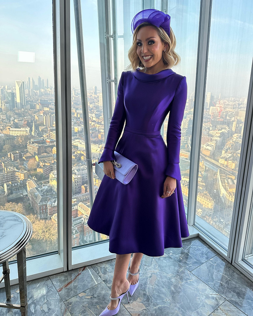 Amy Dowden wears bespoke Suzanne Neville to receive her MBE for raising awareness of Crohn’s and Colitis UK